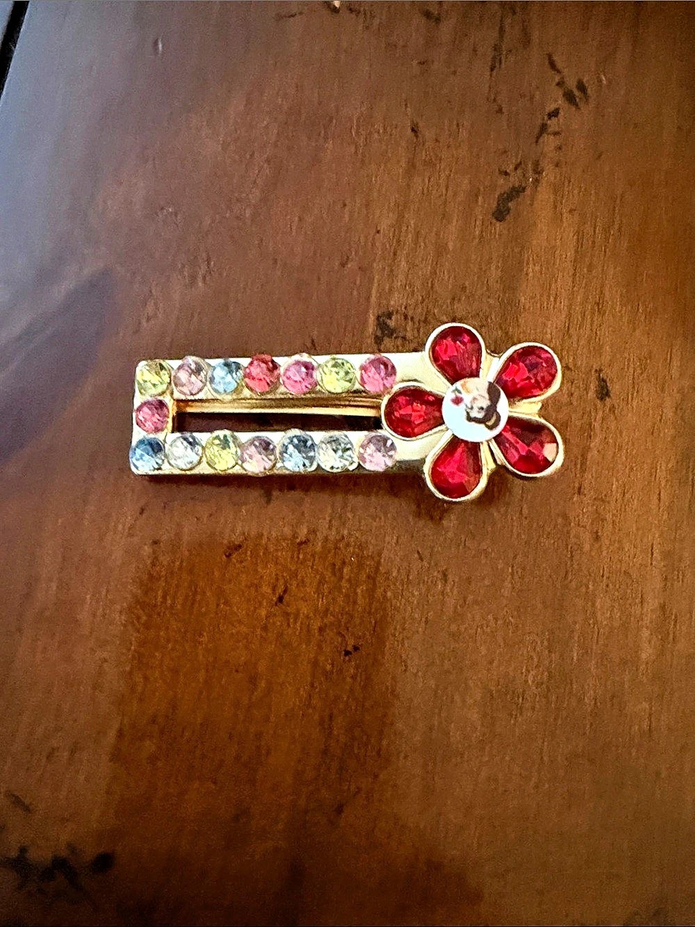 Disney Jeweled Floral Hair Clip in Gold & Red